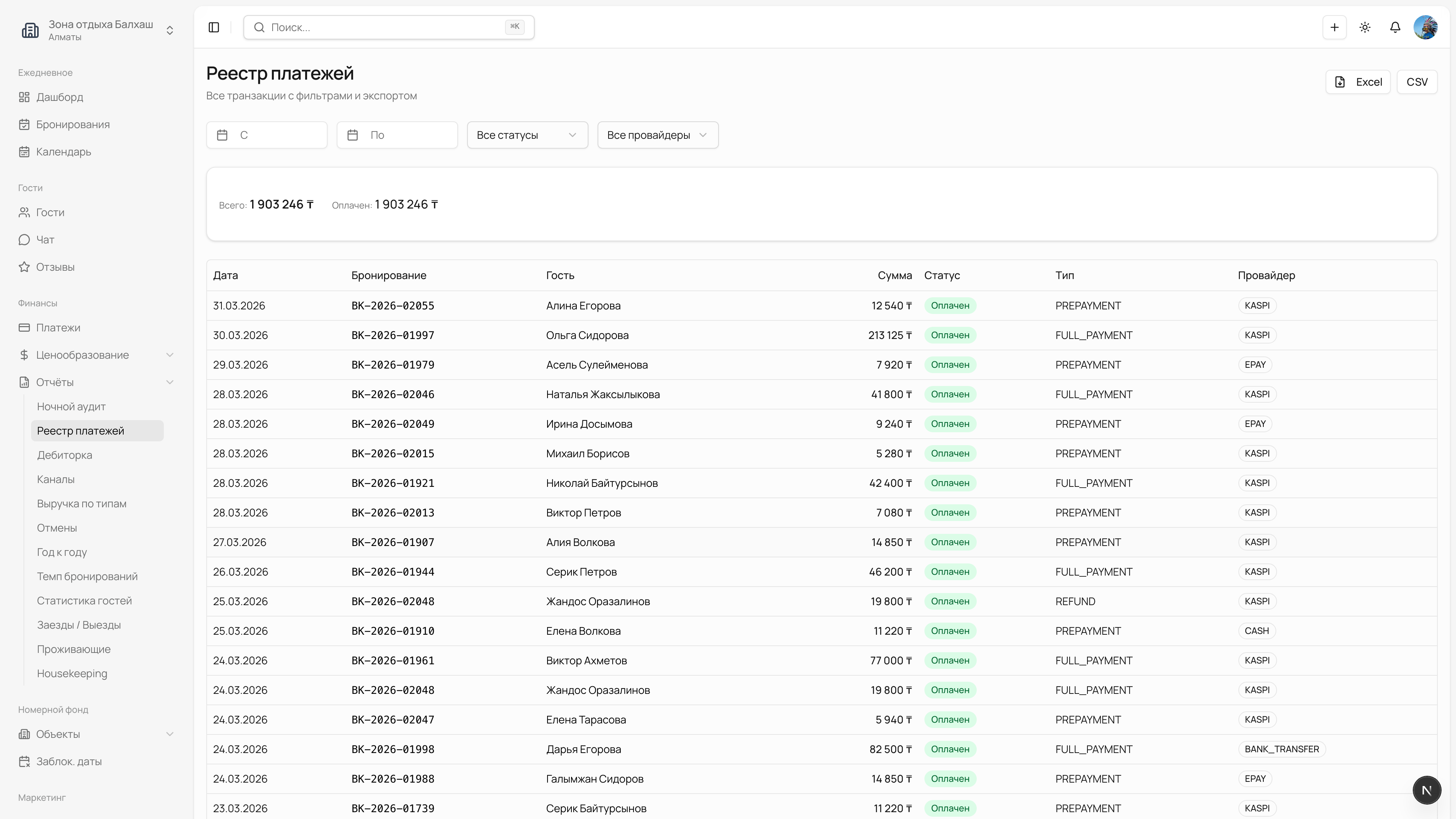 Реестр платежей