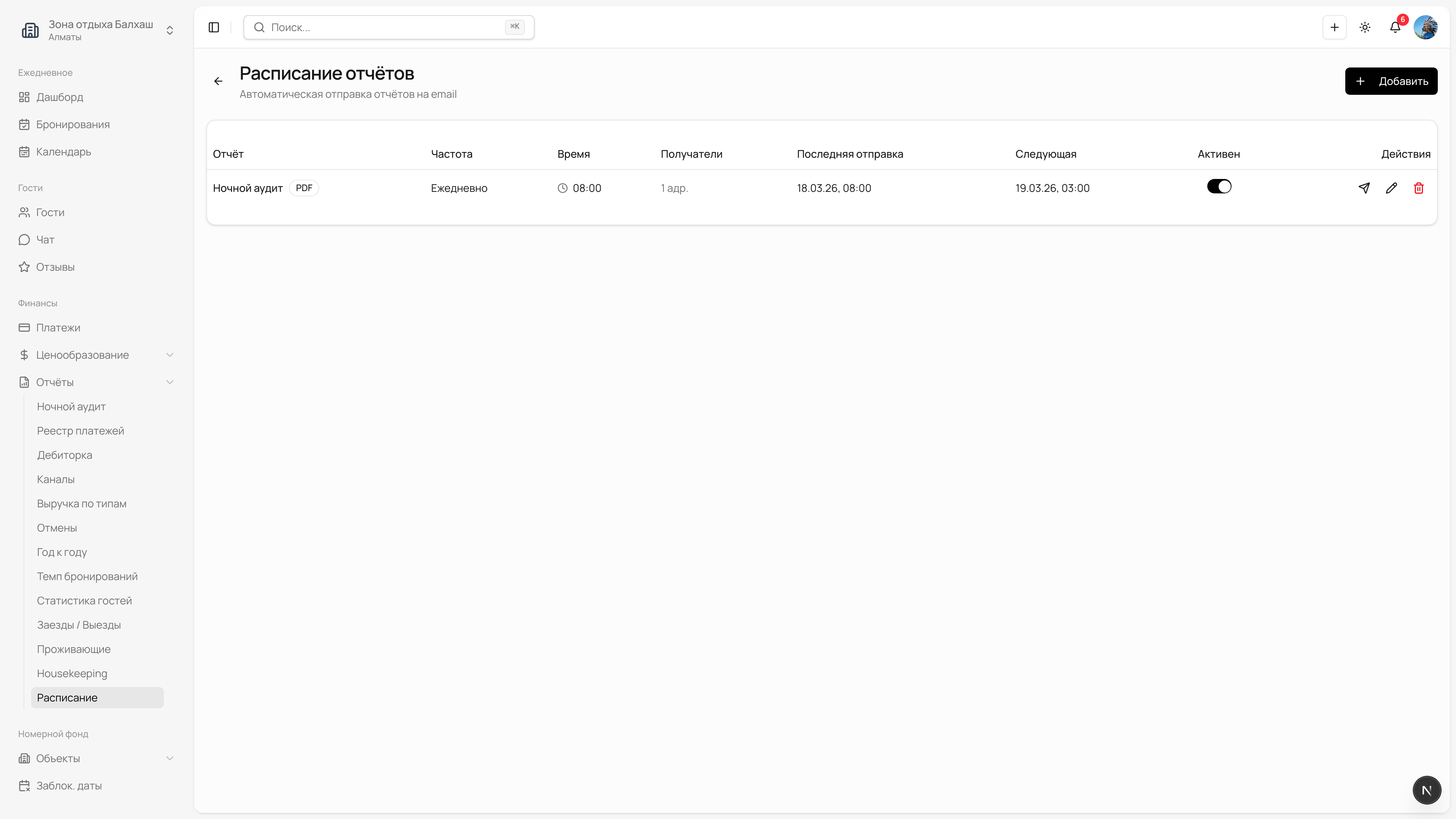 Расписание отчётов